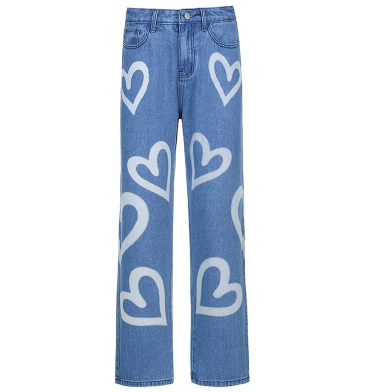 

Женские прямые мешковатые джинсы с высокой талией, длинные брюки из денима в стиле Харадзюку, хип-хоп, свободные брюки 90-х