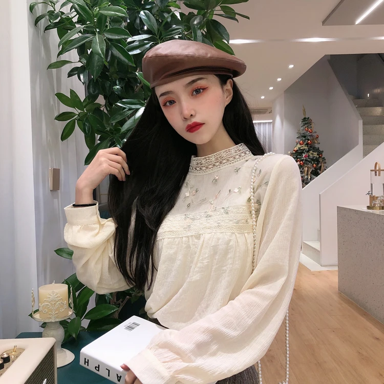 

Chic Sweet Style Loose Stand Women Blouses Ulzzang Fashion Brand Spring Autumn Ladies Tops Korean Shirts Blusas Mujer De Moda