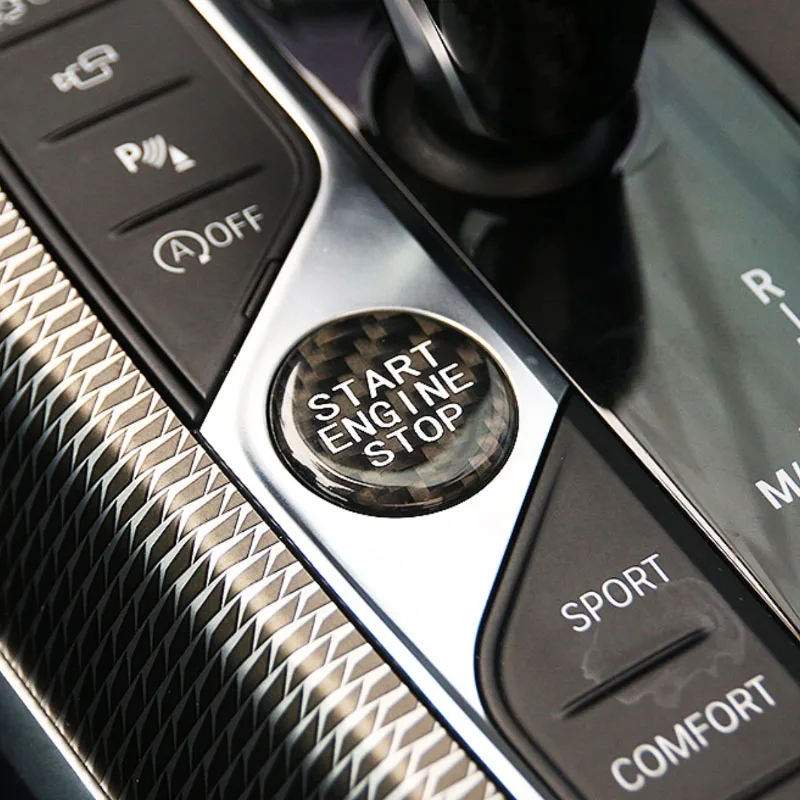 

Real Carbon Fiber Car Gear Shift Knob Cover Trim Auto Engine Start Stop Switch Cover for BMW 3 Series G20 G28 2020