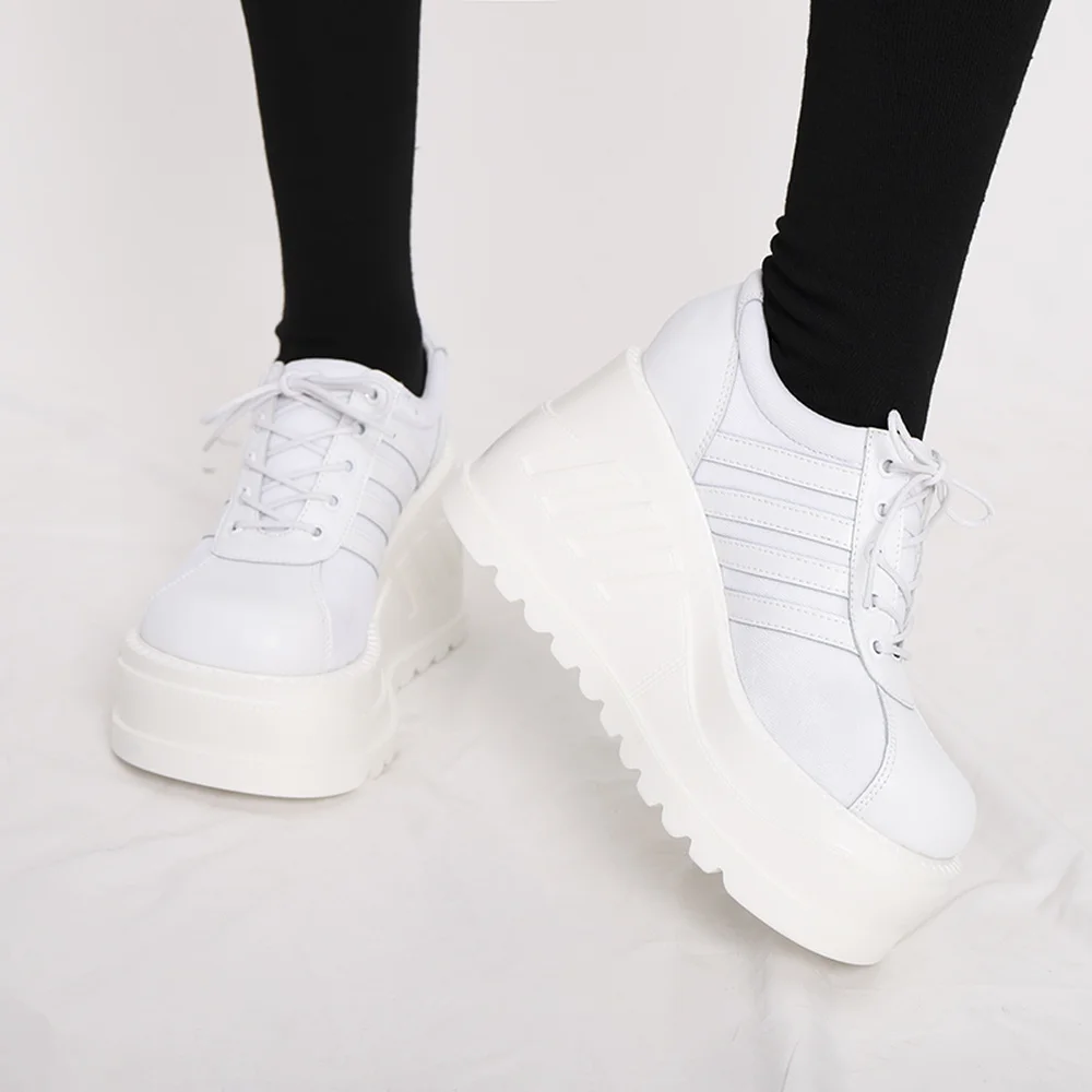 

Womens Round Toe Platform Lace Up Wedge High Heel Leather Gothic Punk Retro Shoes Japanese Harajuku 4Colors Shiny Bling New 2021