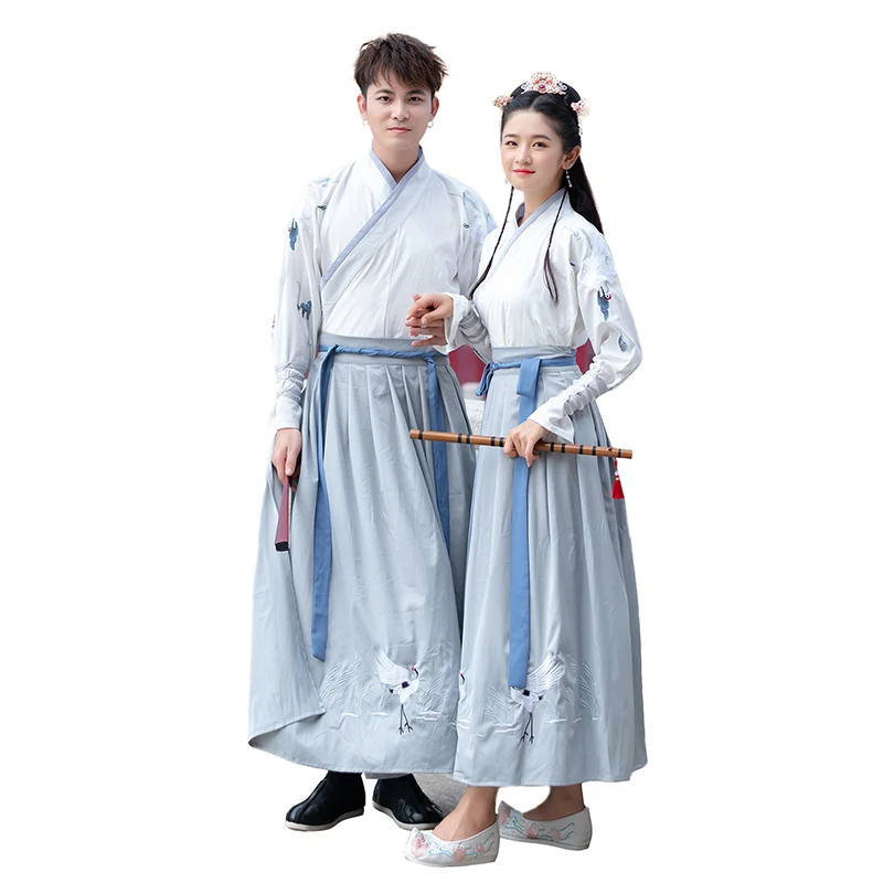 

2021 New White Hanfu For Couple Chinese Traditional Ancient Embroidery Big Sleeve Coat Han/Tang Dynasty Fairy Costumes