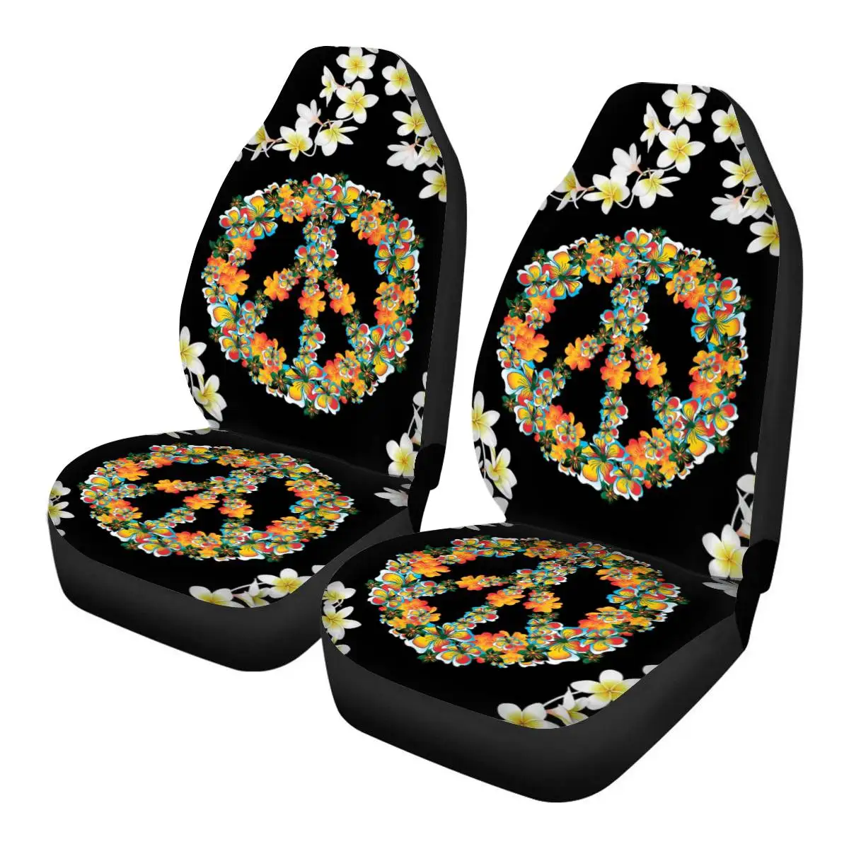 Offerte TOADDMOS Hippie Segno Di Pace Del Fiore Nero Seggiolino Auto Copertura Antipolvere Set Di 2 Sedile Del Veicolo Auto Protezione Zerbino Coperture Universale Fit