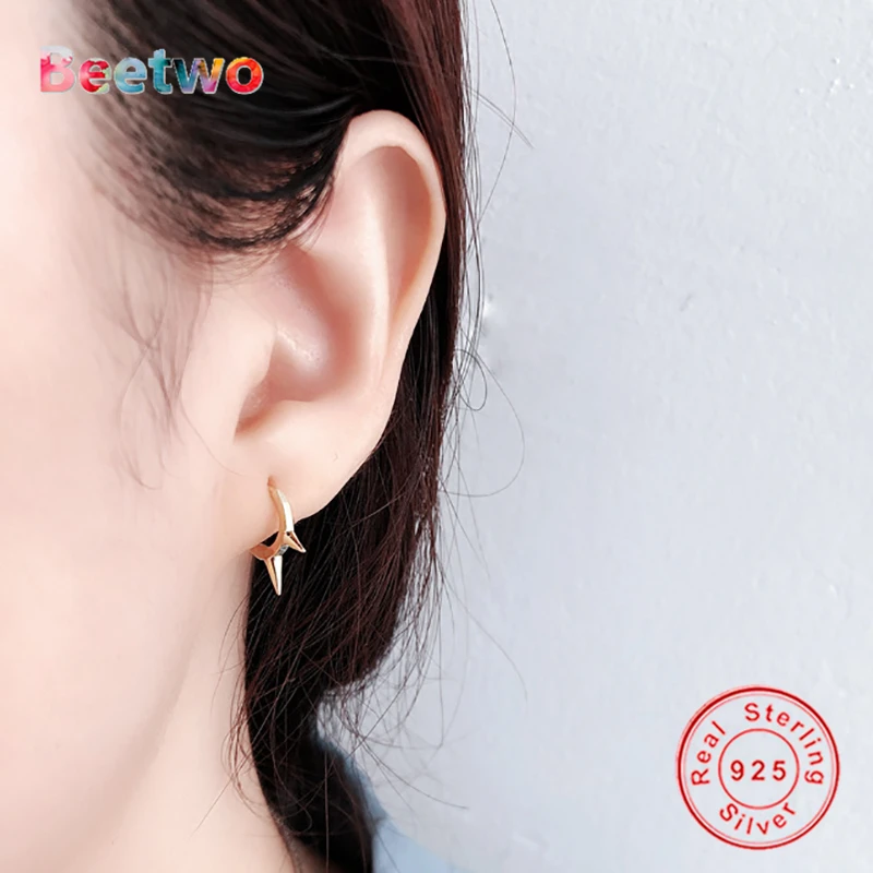 

Spike Rivet Hoop Earrings 100% 925 Sterling Silver Punk Huggies Brinco Women Earrings 925 Silver DIY Jewelry Berloque