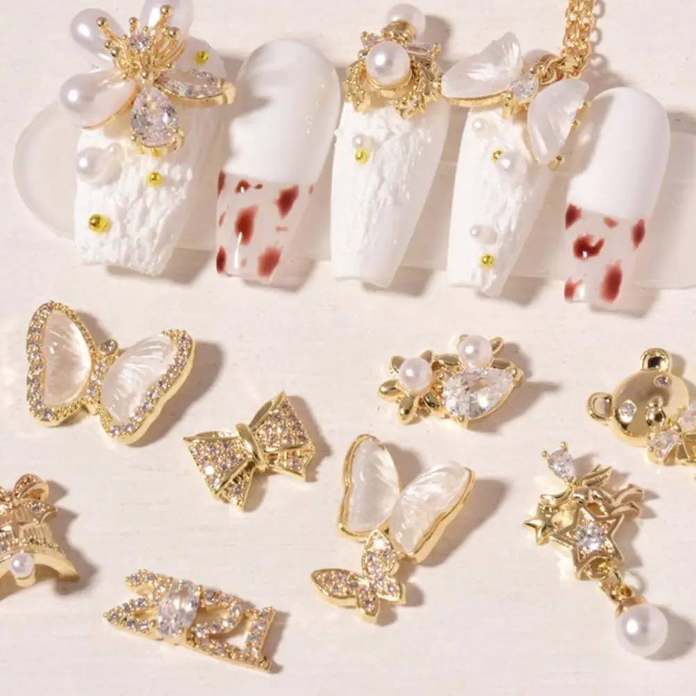 

3D Bow Flower Crystal Pendant Chain Nail Art Decorations Metal Zircon Nail Art Jewelry Nails Accessories Charms Manicure Tools