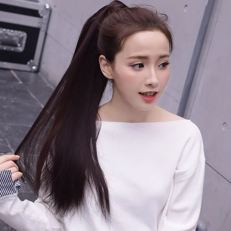 Длинные прямые заколки в хвосте накладные волосы конский хвост шиньон с заколками синтетические хвостики для прически