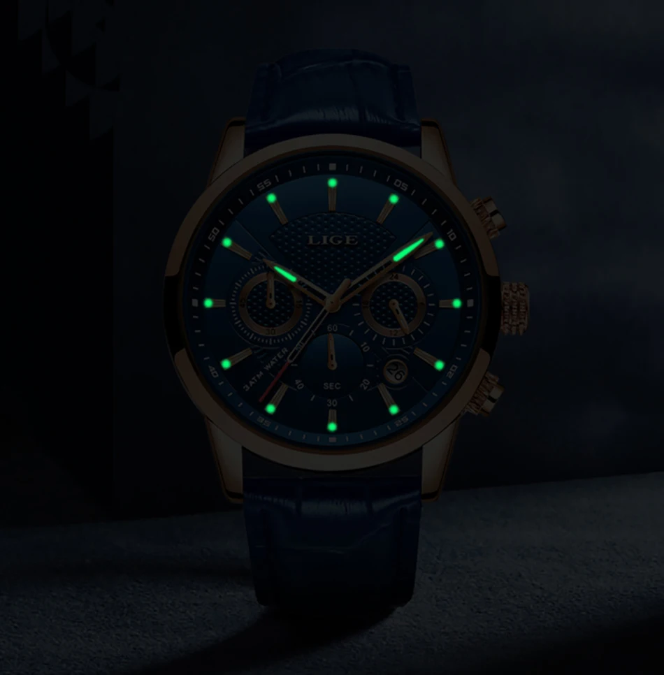 Часы наручные LIGE Мужские кварцевые модные брендовые роскошные повседневные