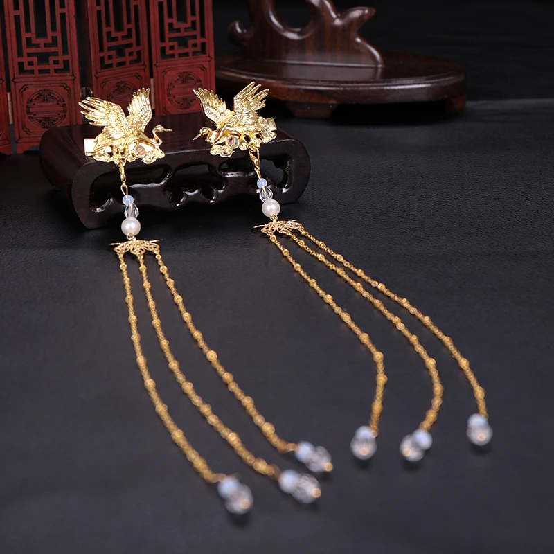 

Chinese Hanfu Tiara Bird Tasse Hair Barret Women Hair Accessories Silver Color Gold Crystal Headpiece Hairpin Women Hair Jewelry