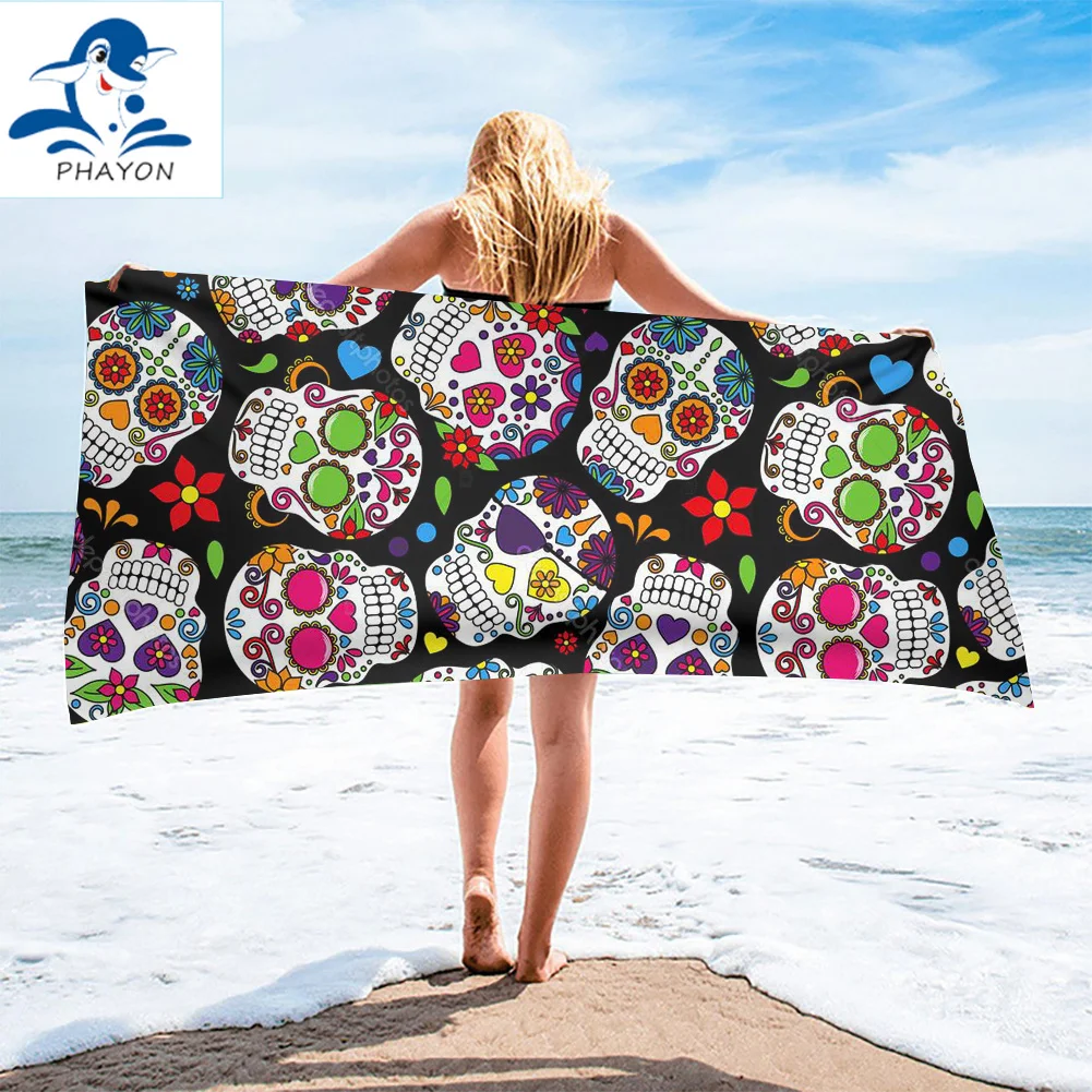 Пляжное полотенце с принтом скелета и черепа для водных видов спорта на открытом