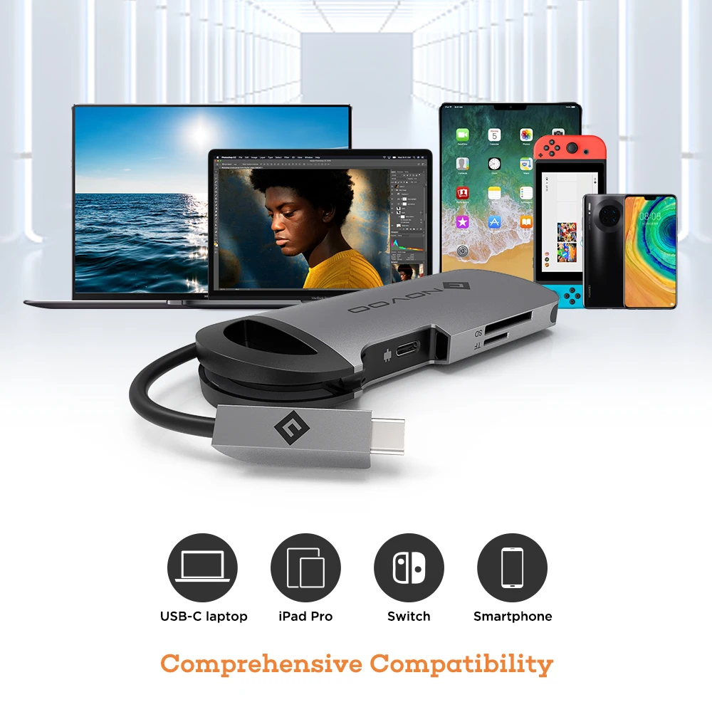 Промокоды: 2500NEWYEAR (2500₽-250₽) NOVOO 8-портовый USB-концентратор C 4K HDMI 100 Вт с питанием 1000