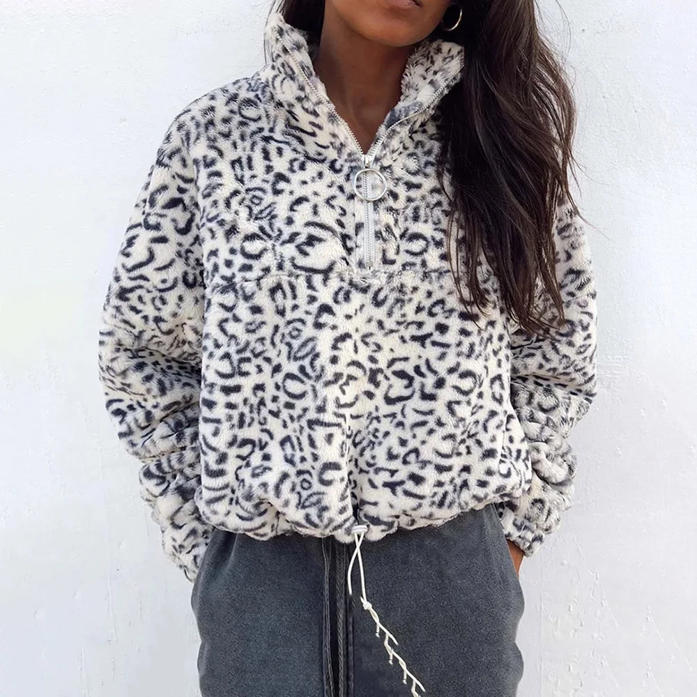 Зимние теплые пальто из искусственного меха повседневные свободные леопардовые