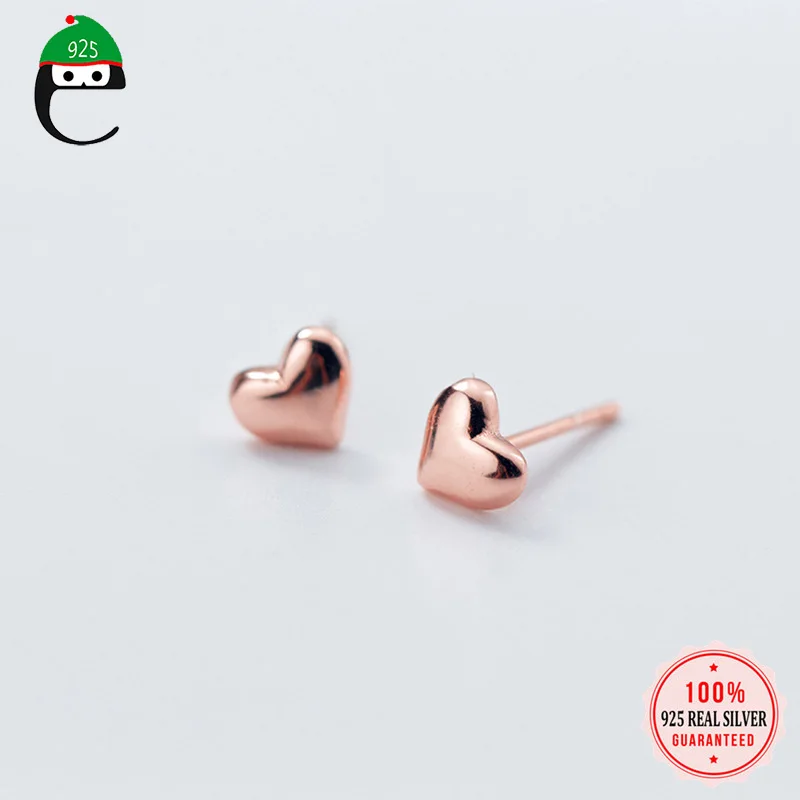 ElfoPlataSi, серьги-гвоздики в виде сердца из розового серебра S925, для женщин, девочек, детей, леди,, 925, настоящее чистое серебро, ювелирные изделия XY933