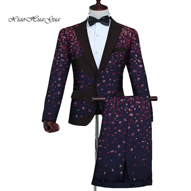 2 Pieces Blazer and Pants Set Mens African Clothing Ankara Clothes Bazin Riche African Wax Print Top Suits and Pants Sets WYN727