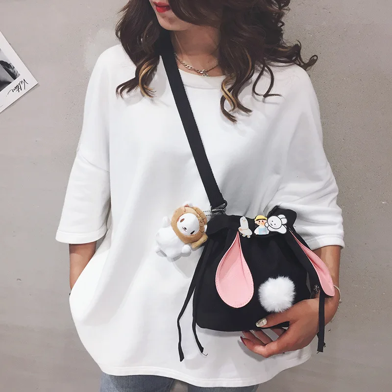 

Холщовая женская сумка через плечо с милым Кроликом, маленькая Повседневная Студенческая сумка-мессенджер, дешевый Дамский кошелек для тел...