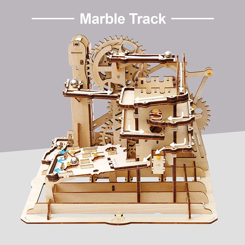 ROKR DIY мраморная игра 3D деревянная головоломка Шестерня приводная башня модель американских горок Строительный набор игрушки для детей и взрослых LG504