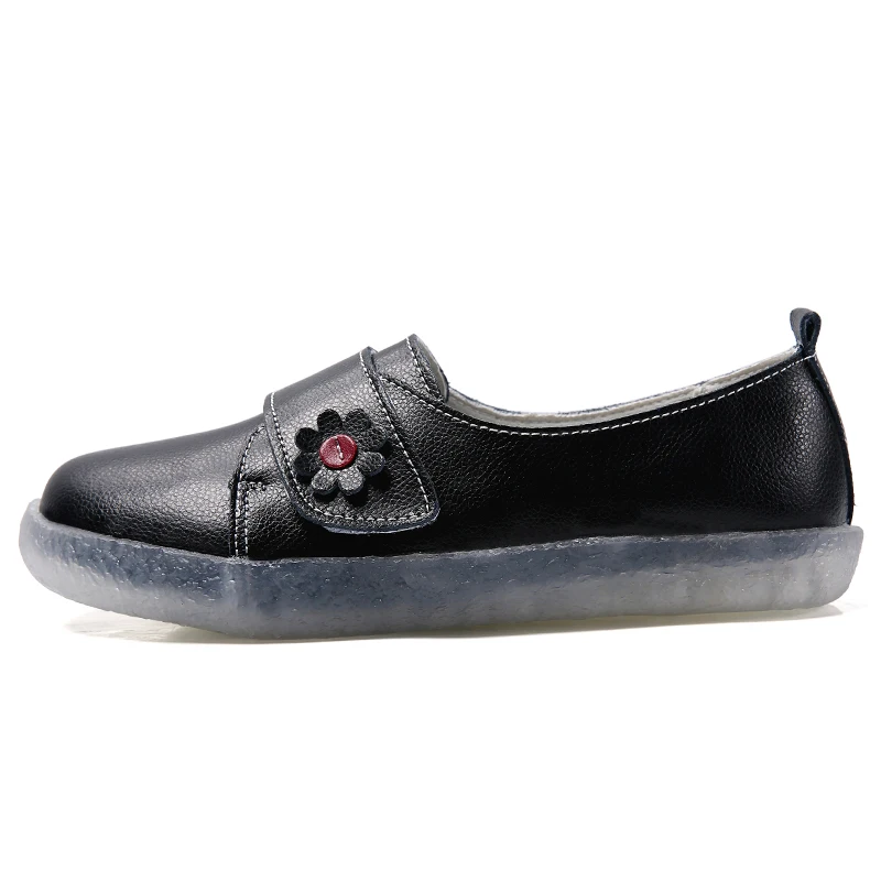 black Женские туфли mary janes из натуральной кожи с круглым носком; Нескользящие резиновые балетки на плоской подошве; Летняя обувь на плоской подошве для медсестры - Цвет: black