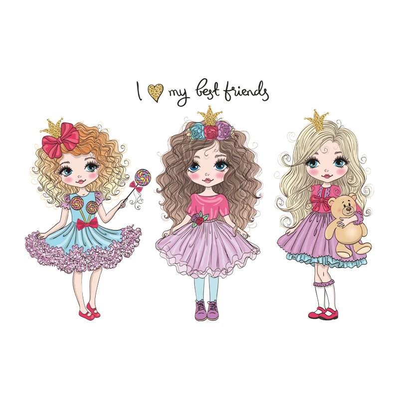 

Best Friends Stickers For Girl T-Shirt Heat Press Appliqued Jeans Stripes Fashion Diy Accessory Sticker Iron On Transfers