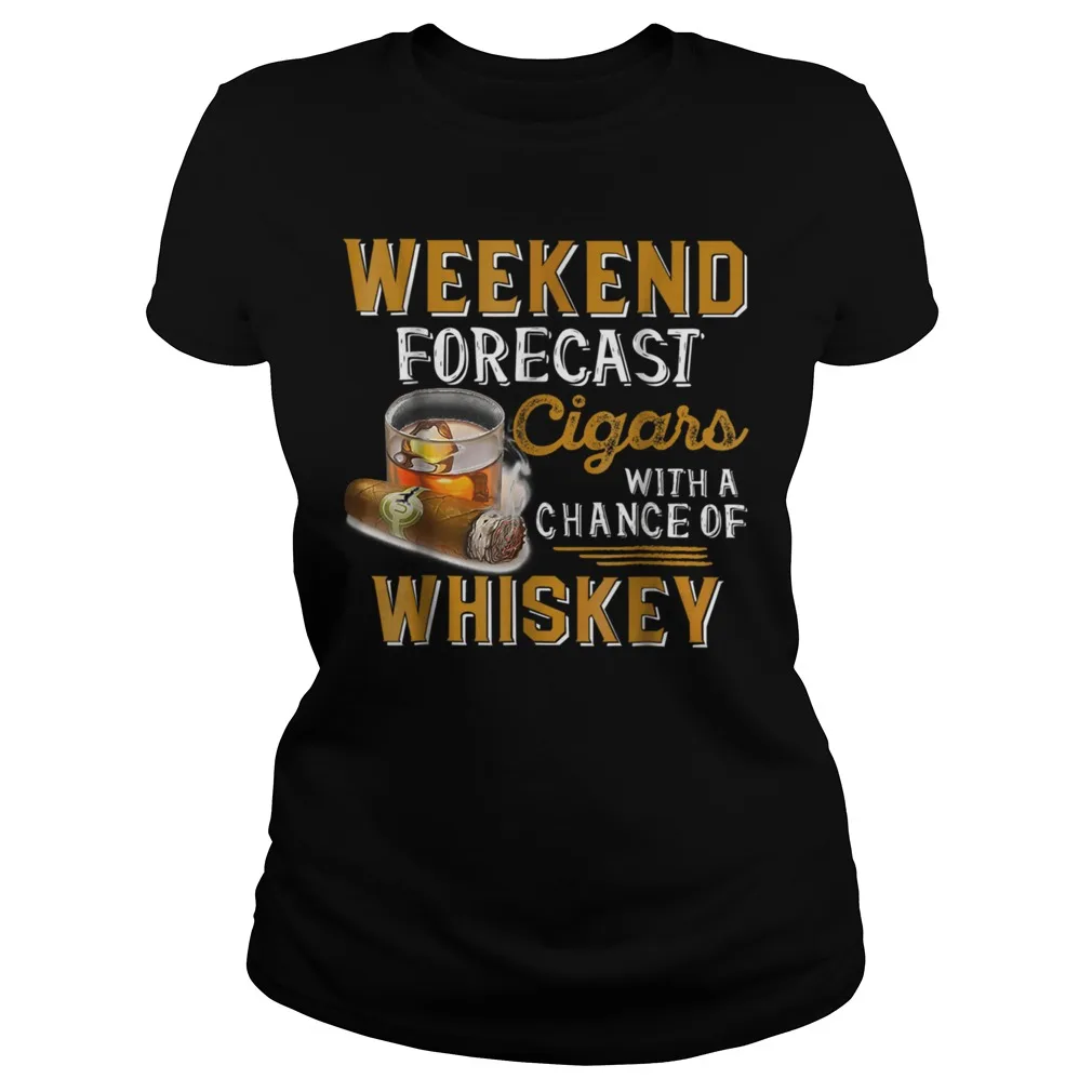 Женская футболка с рисунком сигар и виски для прогноза выходных|Футболки| |