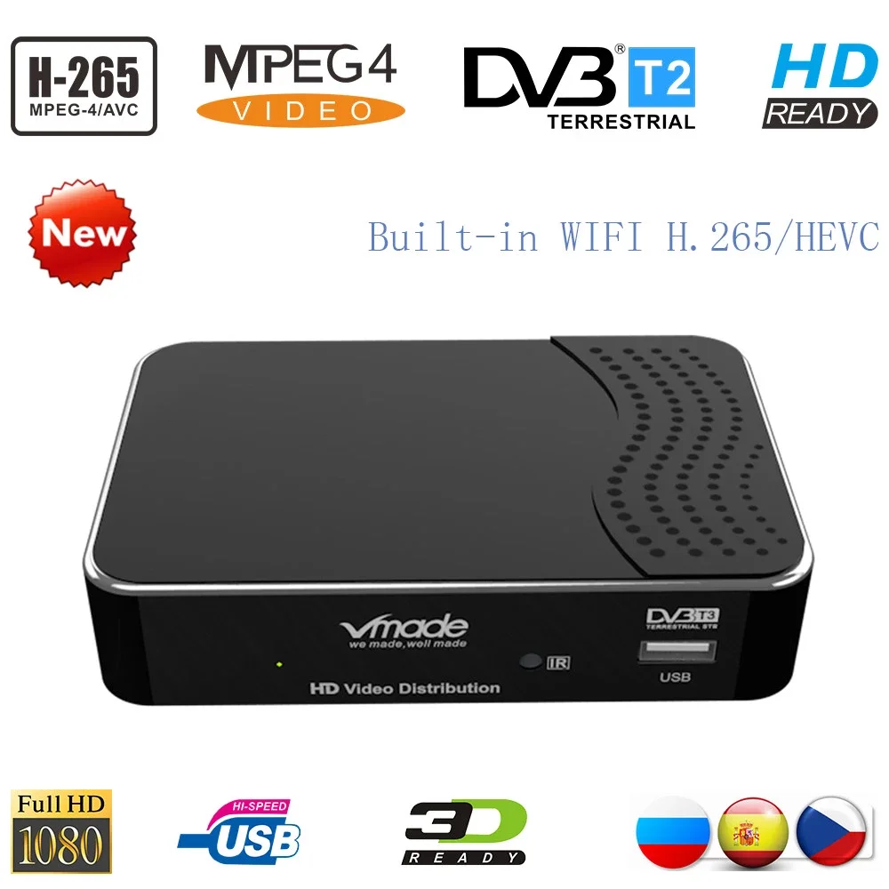 Vmade Новый цифровой наземный приемник DVB T2 H.265 / HEVC встроенный WIFI Поддержка Youtube MPEG4 TV