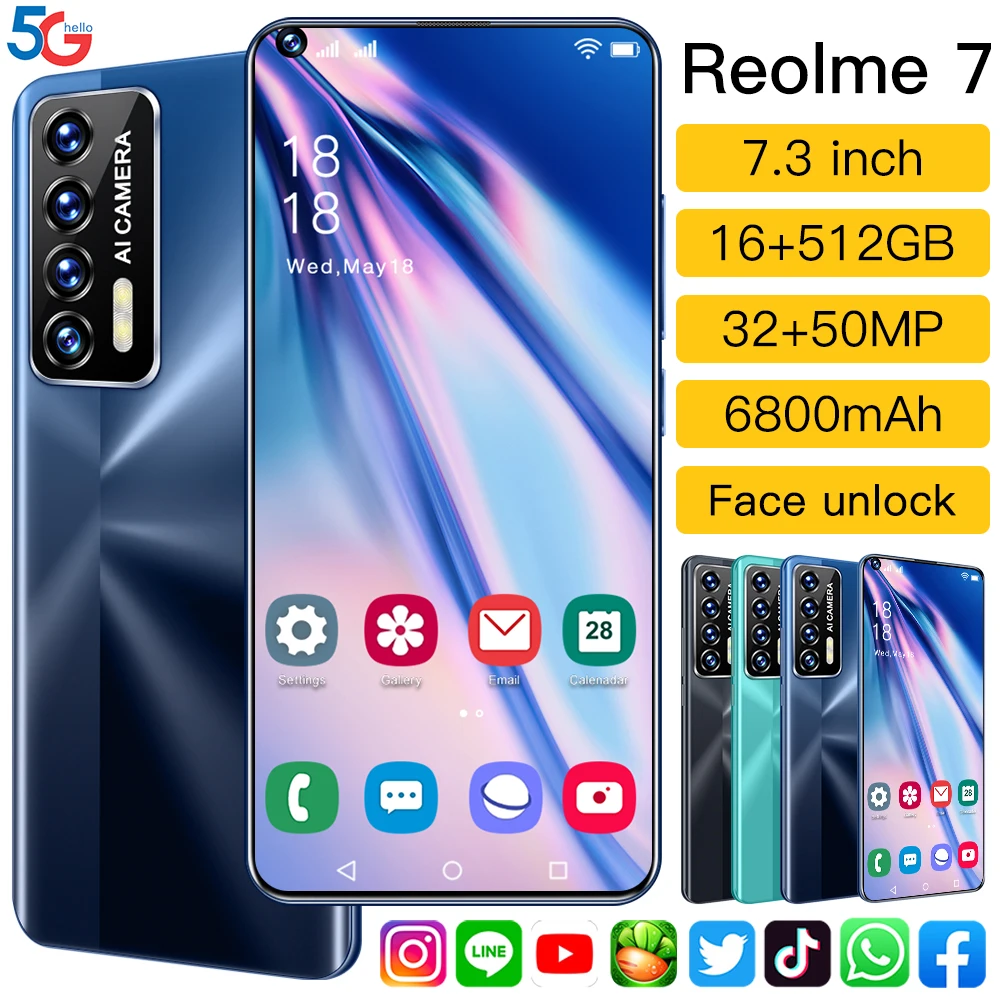 reolme 7 16gb512gb 7 3inch full screen smartphone 32mp50mp camera 6800mah cell phone global version cheapest smart phone free global shipping