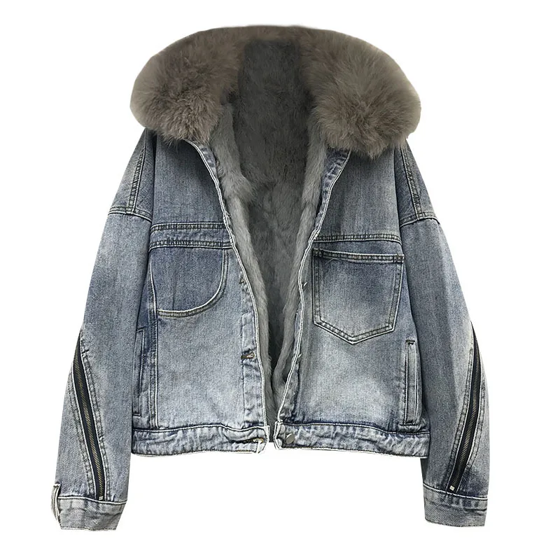 С меховой отделкой капюшона хлопковая подкладка длинные джинсовые куртки для
