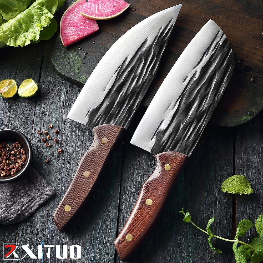 

XITUO ручная работа мясницкий нож из высокоуглеродистой нержавеющей стали кухонный нож режущий нож уличный инструмент для приготовления пищ...