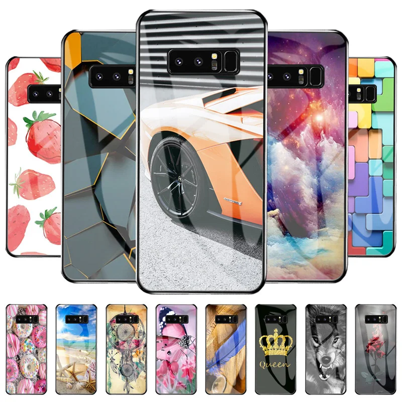 

Tempered Glass Case For Samsung Note 8 Case Luxury Bumper Pattern Funda For Samsung Galaxy Note8 Duos Shockpro Cover Phone Coque