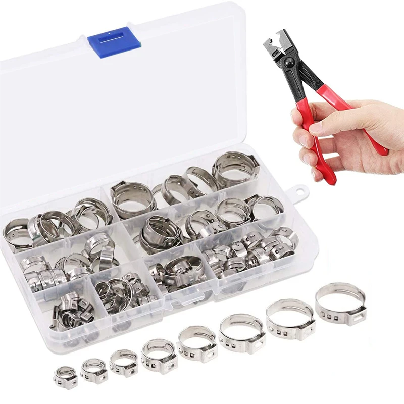 

45/80pcs Single Ear Stepless Hose Clamps 5.8-23.5mm 304 Stainless Steel Hose Clamps Cinch Clamp Rings for Sealing Kinds of