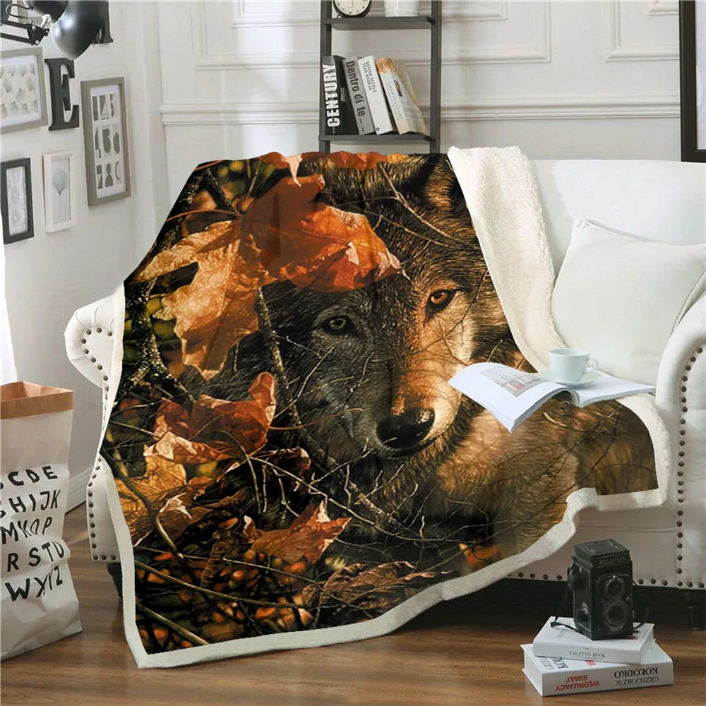

New Wolf Blanket Men 3D Cartoon Sherpa Blanket Double Thick Velvet Warm Super Soft Flannel Office Nap Blanket Sofa Bedding 006