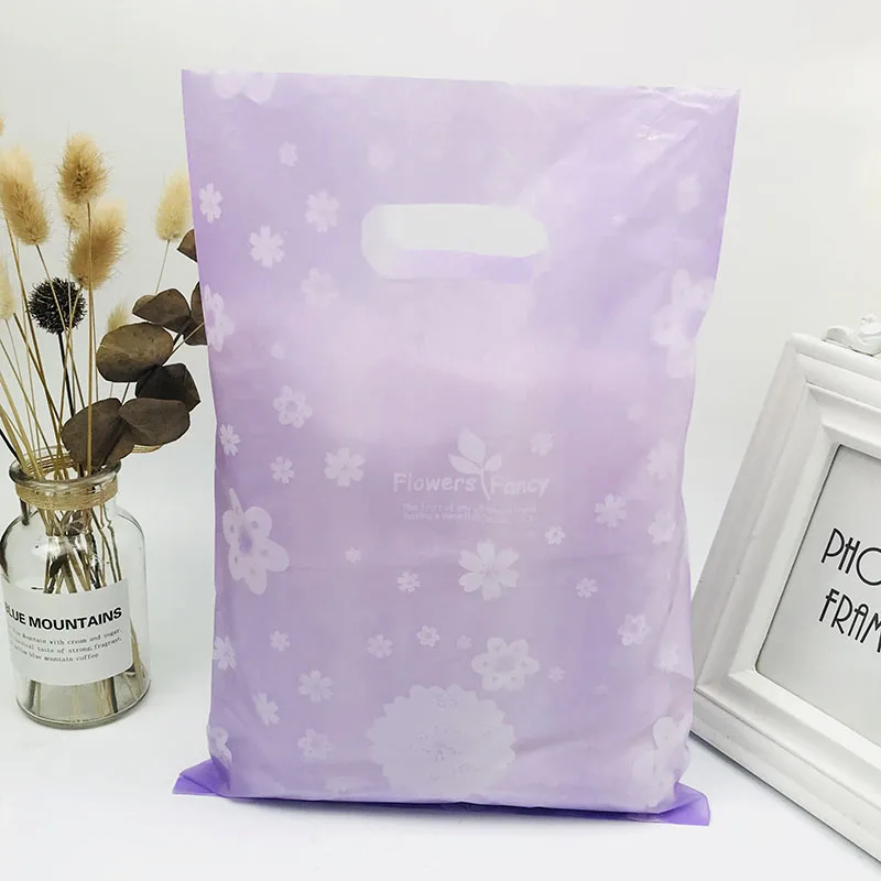 50 шт фиолетовый/ярко розовый цветок пластиковые подарочные пакеты бутик вектор