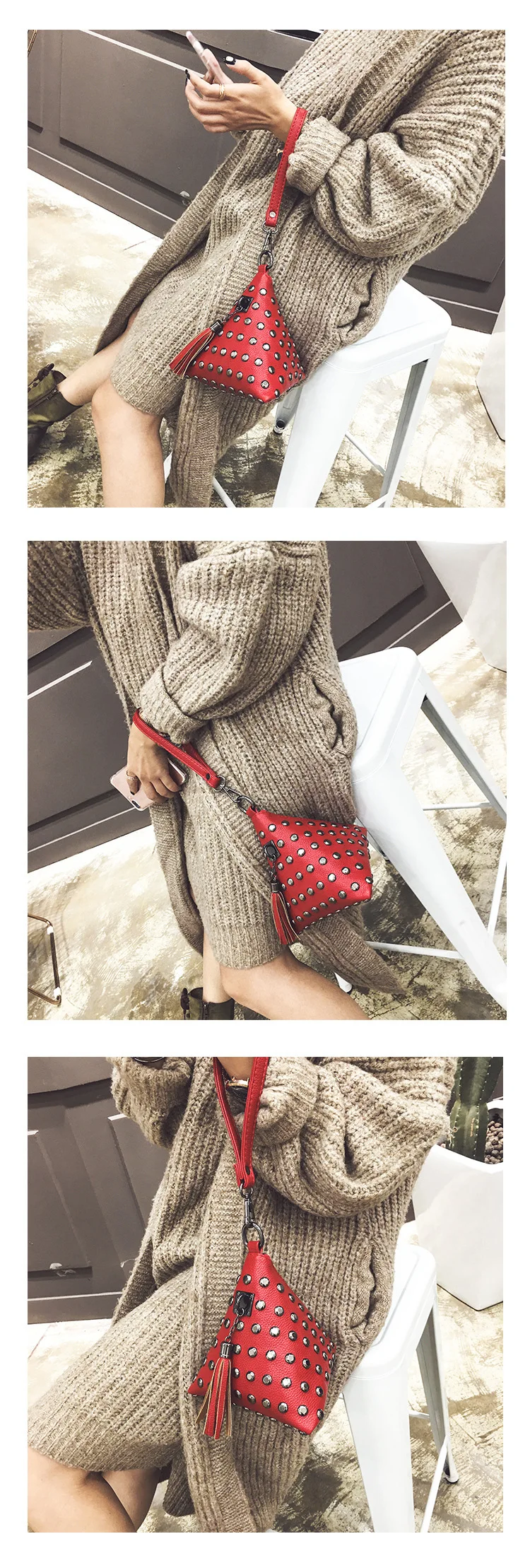 

JIULIN At 2019 there were three-dimensional triangular rivets and handbags for dinner bags
