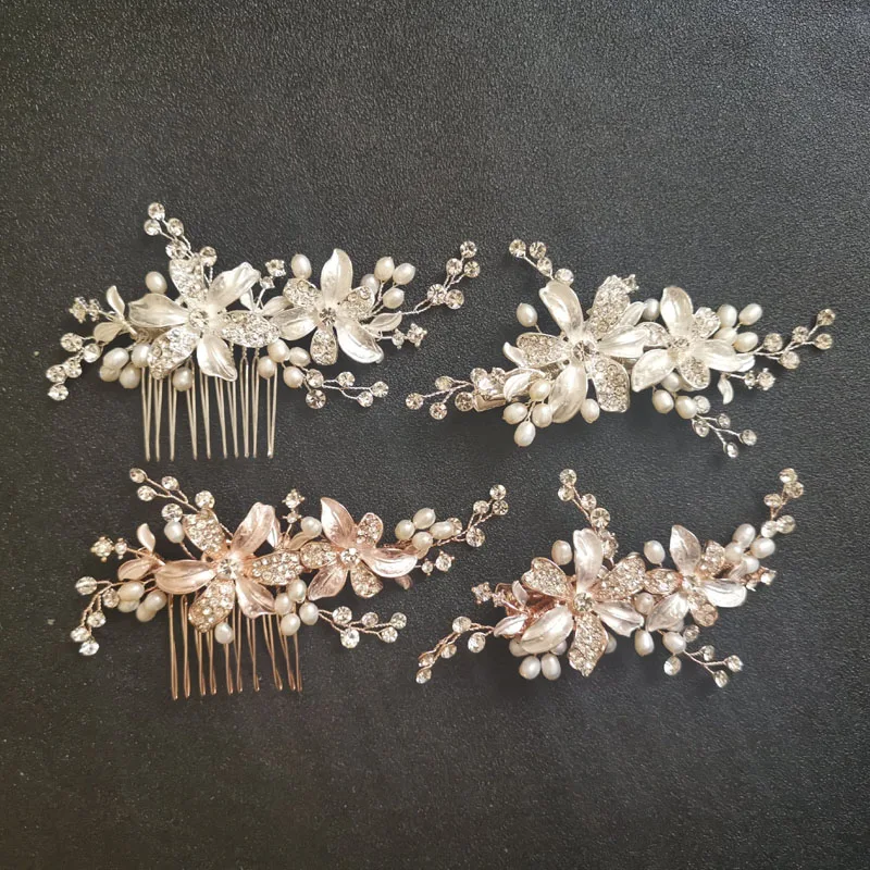 SLBRIDAL Handmade Rhinestones Crystal Freshwater Pearls Flower Wedding Hair Comb Clip Bridal Accessories Women Jewelry | Украшения и
