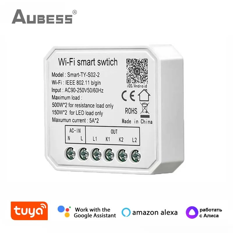 Tuya WiFi Mini DIY Light Switch Module 1/2 Gang Smart Life Timer Relay Control Breaker Work with Alexa Google Home Yandex Alice