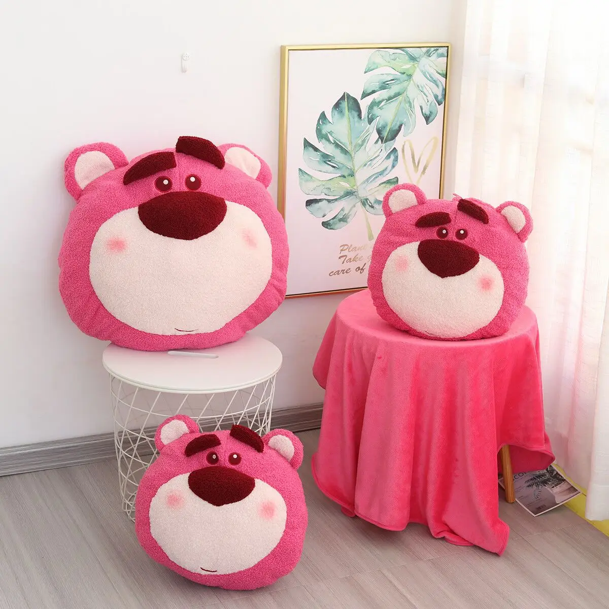 

60CM Strawberry Bear Pillow Cushion Blanket Quilt Large Plush Doll Stuff Soft Plush Toy Pink Bear Head Pillow Christmas Gift