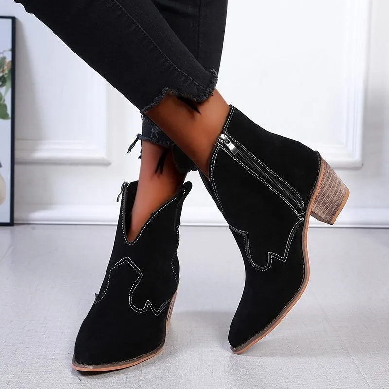 New Female Autumn Boots Ladies Thick Heels High Shoes Large Size Women's Martin Boots Straps Female Casual Heels Leather Boots