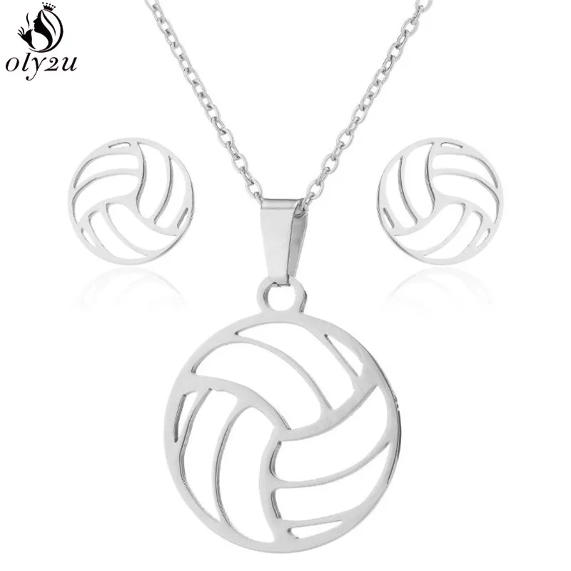 Oly2u волейбольное ожерелье из нержавеющей стали набор для женщин Collier Femme Volley Ball спортивные ожерелья в форме веера Подвески очаровательные ювелирные изделия
