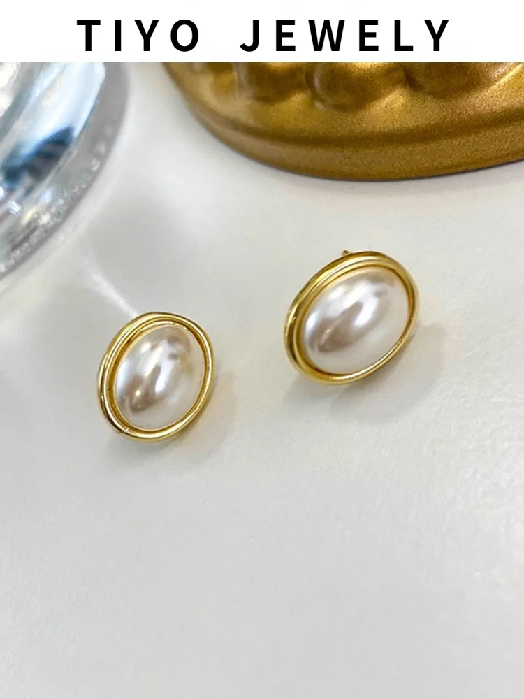 

TIYO S925 needle Women Jewelry Simulated Pearl Earring Pretty Design Pretty Design Vintage Oval Stud Earrings Stud Earrings