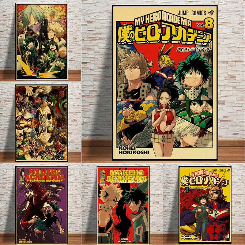 

Janpnese Anime My Hero Academia Retro Posters Prints For Living Room Bedroom Cartoon Canvas Painting Wall Art Home Decor Cuadros