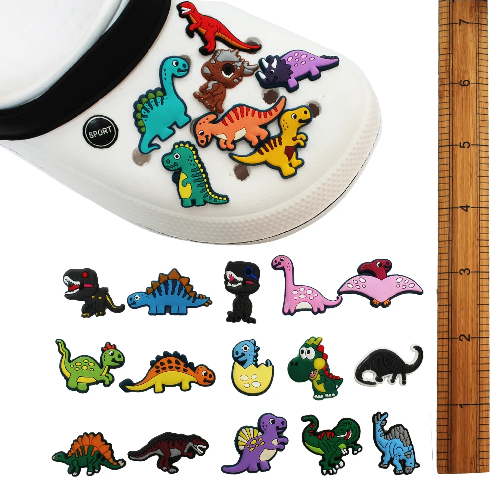 

Hot Sale 1pcs Shoe Charms Novel Dinosaur Shoe Accessories Cute Garden Shoe Decoration for Buckle Kids X-mas boys Gift Croc Jibz