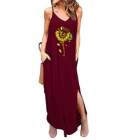 2021 fashion love sunflower faith maxi womens summer casual loose dresses beach blouse long sling long dress with pockets