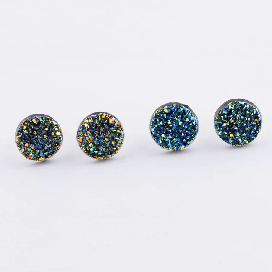 12 мм друзы Drusy серьги блестящие смолы кабошон из нержавеющей стали