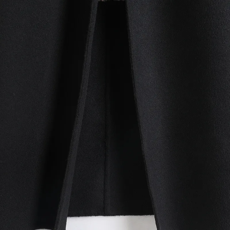 

Autumn And Winter New Double-sided Wool Coat Women's Solid Color Straight Mid-length Doll Collar Black Woolen Coat Women B121