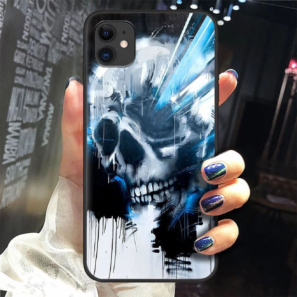 

blue fire cool Skull Skeleton Phone Case Cover Hull For iphone 5 5s se 2 6 6s 7 8 12 mini plus X XS XR 11 PRO MAX