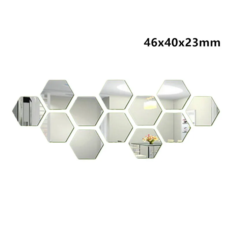 46x40x23mm Sliver 12 шт./компл. многоцветный 3D наклейки на стену с шестигранной головкой зеркало DIY домашний Декор зеркало наклейки для украшения Искусство украшения стены наклейки 7 - Цвет: 46x40x23mm Sliver