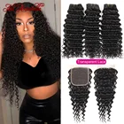 Волосы Ali Annabelle, пряди бразильских волос с глубокой волной, на шнуровке 4X4, пряди натуральных кудрявых волос с застежкой, на прозрачной шнуровке