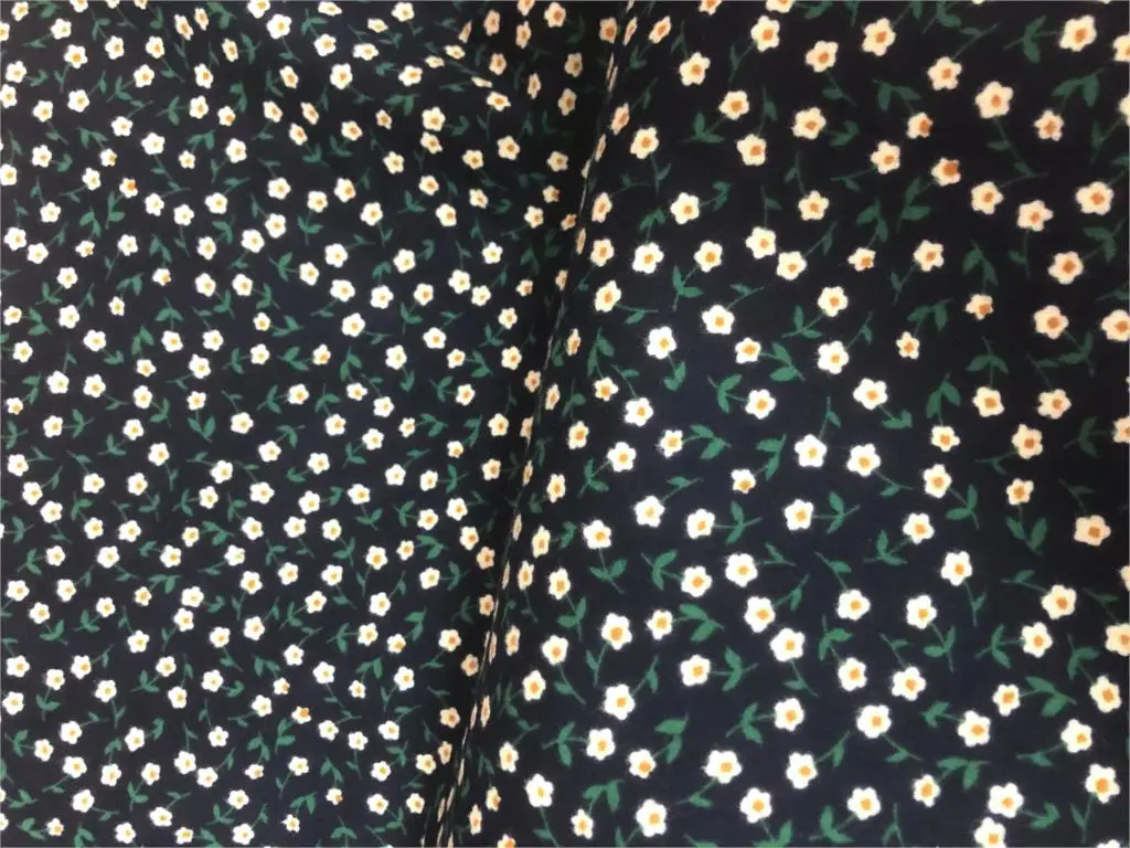 Темно-синяя желтая винтажная ткань с цветочным рисунком хлопковая в ретро стиле