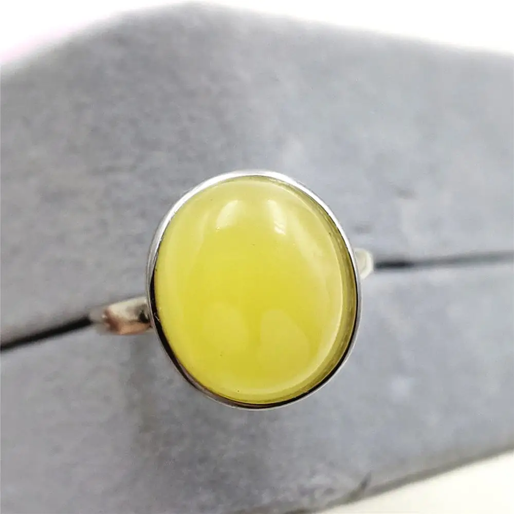 

Драгоценный камень натуральный желтый янтарный камень, регулируемое кольцо 15x14 мм, 925 пробы серебро, Женское кольцо с овальными бусинами, ле...