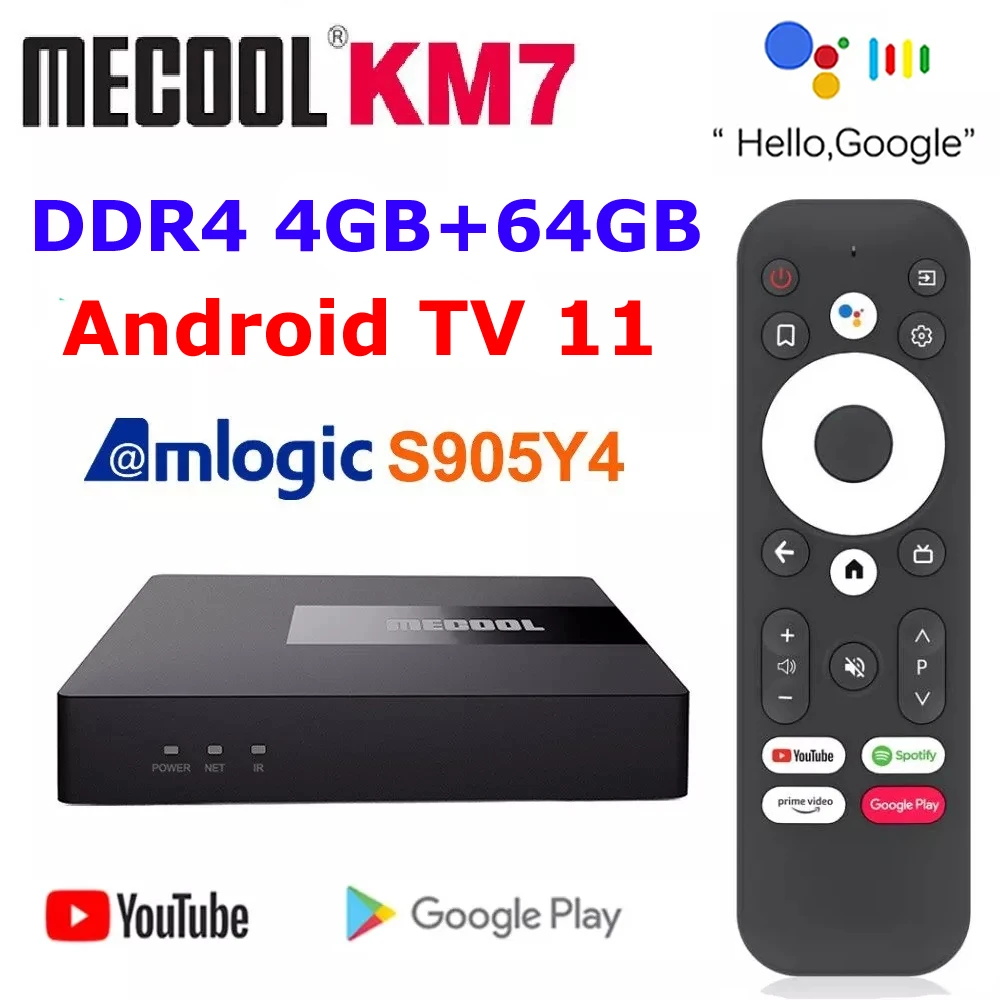 

Google Certified Android 11 TV Box Mecool KM7 ATV Amlogic S905Y4 DDR4 4GB 64GB 5G WiFi Youtube 4K Android TV 11 OS Set Top Box