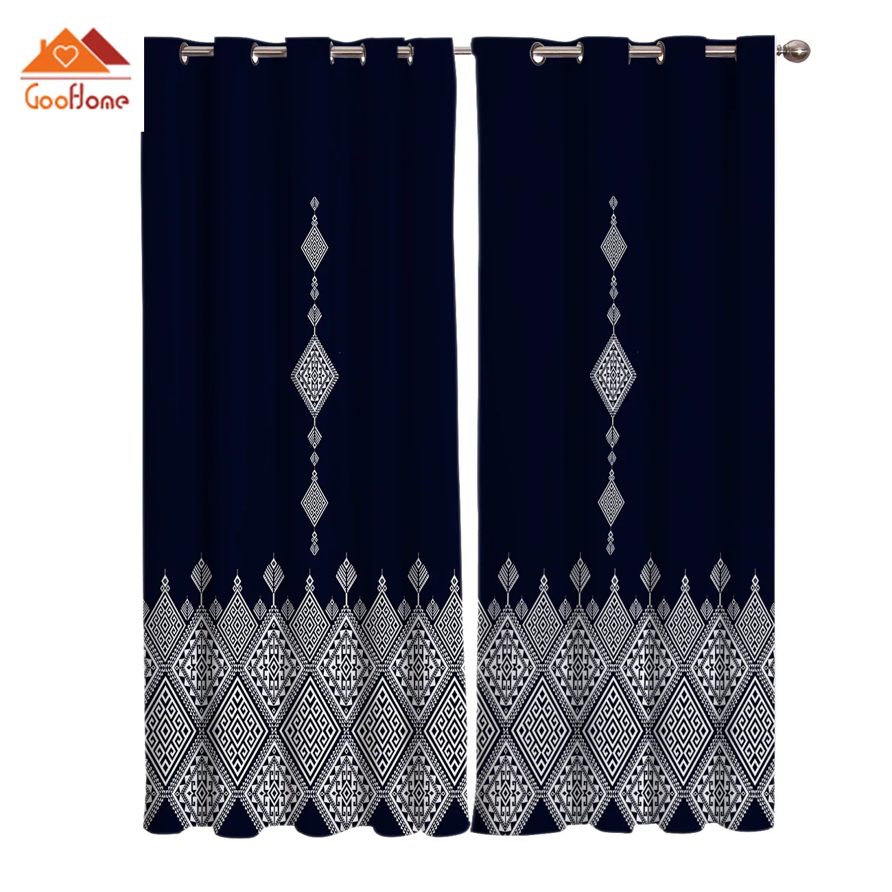 Темно синие этнические геометрические Оконные Занавески для гостиной тканевые