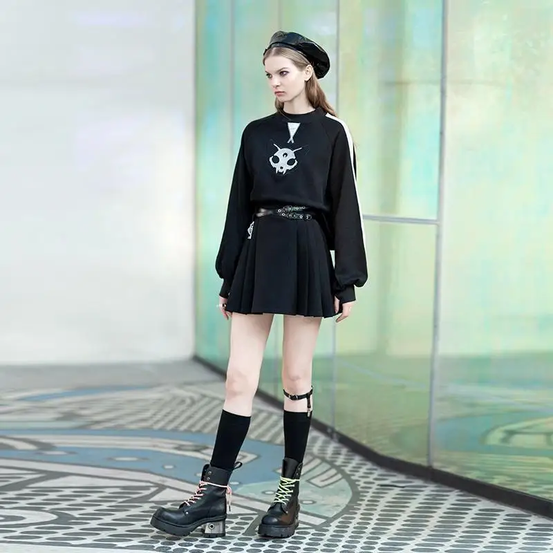 Женские короткие толстовки в стиле панк с вышивкой кота скелентона PT 457WY|Женские