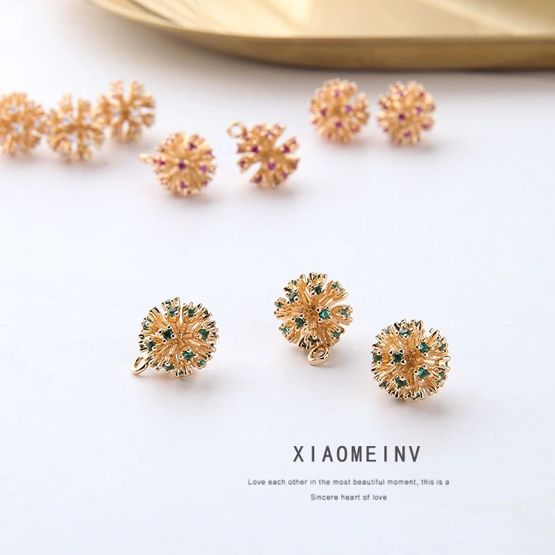 10 шт Новая мода кулон 18k Настоящее золото Циркон снежинка шар Diy ювелирные изделия